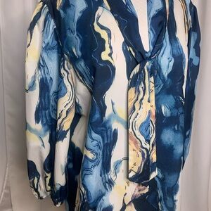 SHEIN Artistic Blue and Cream Blouse